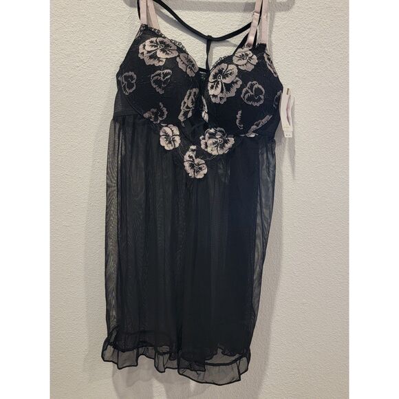 NWT Jessica Simpson Black & Cream Babydoll Lingerie, Size L - Picture 2 of 6